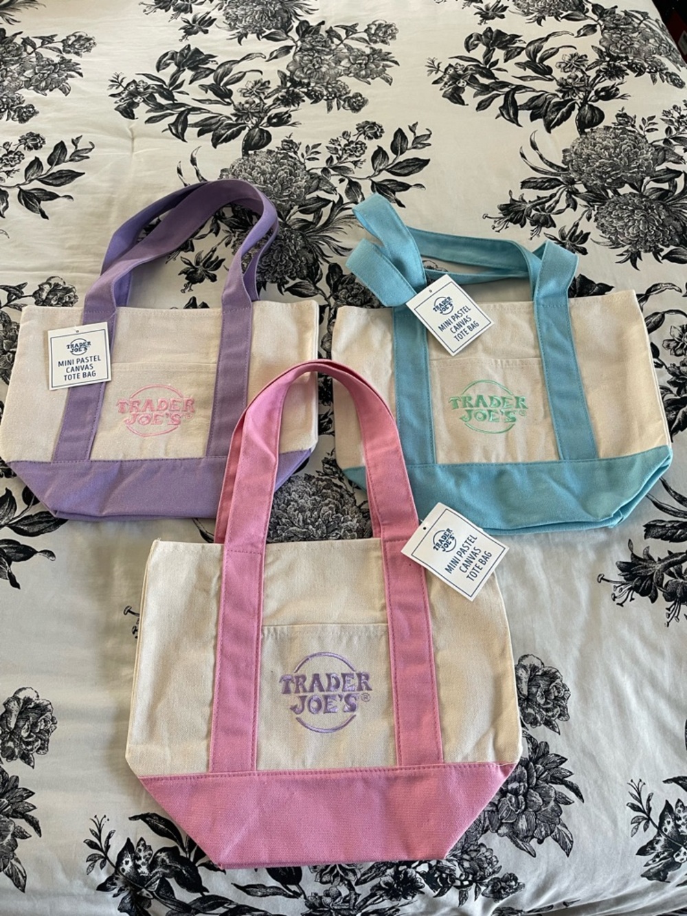 Pink Canvas, purple and blue Mini Tote Bag with Handles